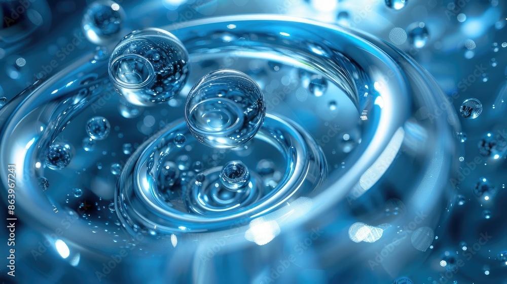 Poster a closeup of a water drop creating ripples on a calm blue surface in slow motion is captured in this