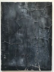 An abstract canvas combining black and grey hues with prominent cracks running through the surface, creating an intense visual effect and a modern artistic vibe.
