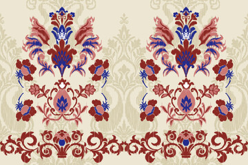 Ikat floral paisley embroidery seamless pattern on background. Ikat ethnic oriental pattern traditional. Aztec style abstract vector illustration. design for ikat fashion texture,fabric,clothing,wrap