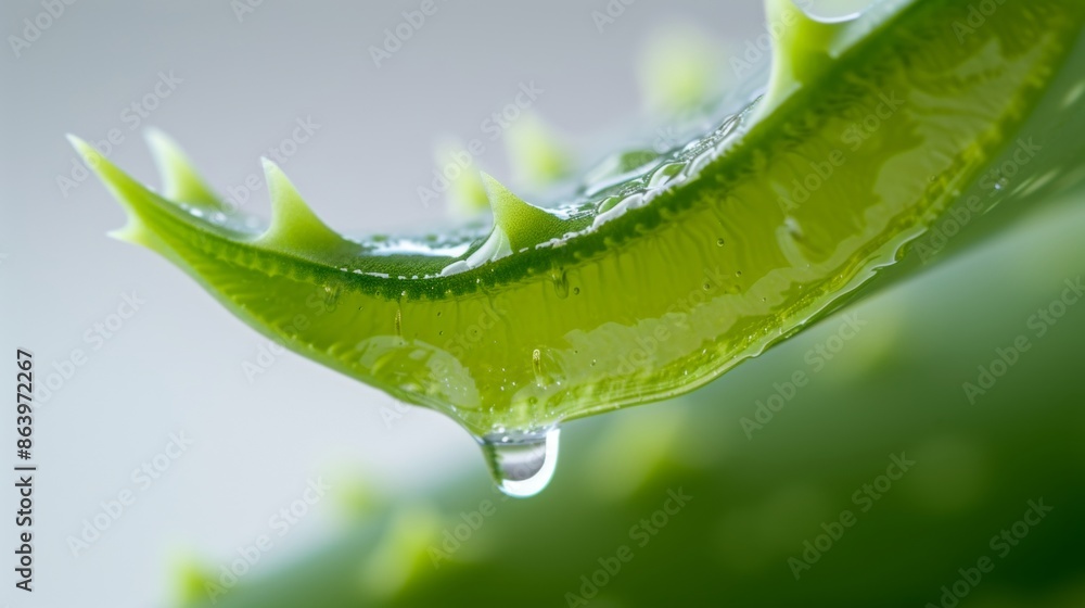 Wall mural close-up view of sliced aloe vera leaf with juice