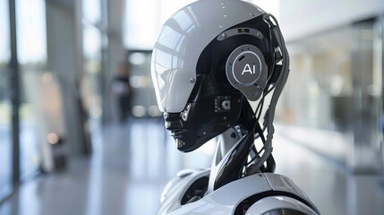AI Robot working in office environment.