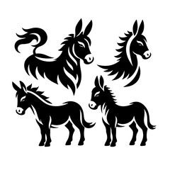 donkey silhouette vector collection