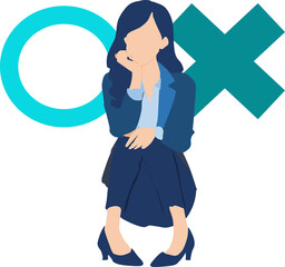〇×を考えるビジネスウーマンのイラスト