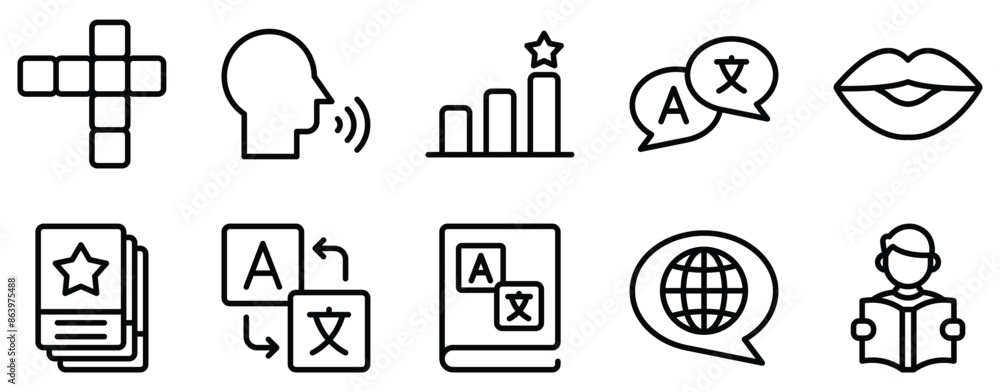 Poster language learning icon set a sleek line style collection for polyglots