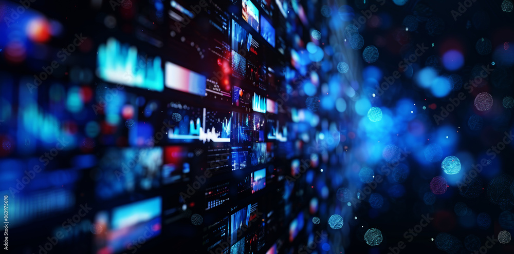 Poster 3d rendering of multiple digital screens displaying