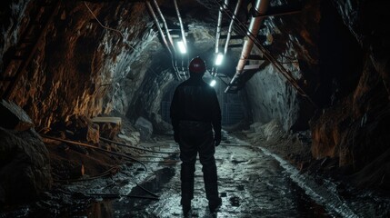 Worker in hard hat standing in the mine