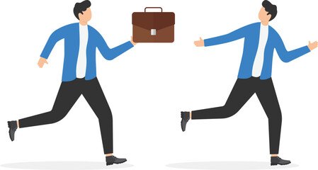 Relay, job handover or partnership. Teamwork to help winning. Business baton pass. Business colleagues, partners passing baton while running at full speed to achieve success. Flat vector illustration
