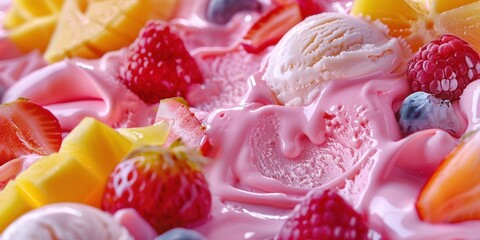 Colorful Ice Cream with Fresh Fruits