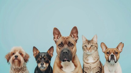 Cute dog and cat with plain background.