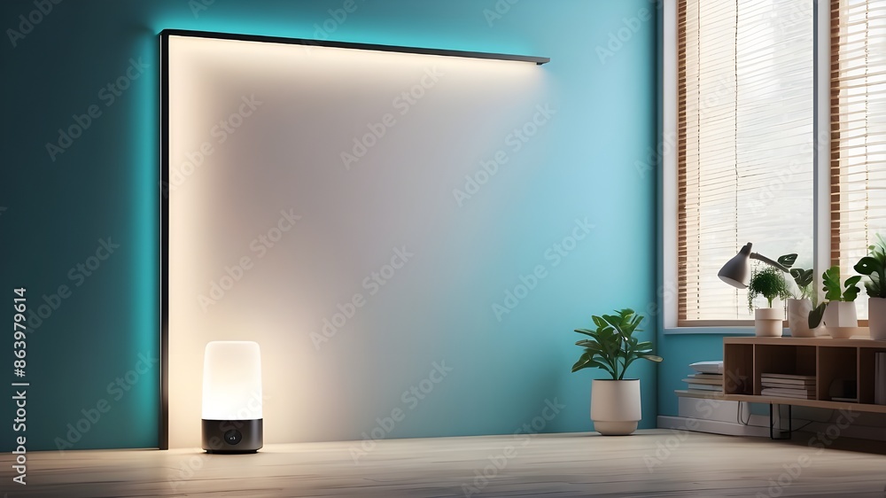 Poster design banner with copy space room for a generic smart light that glows