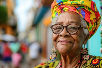 Obraz premium Elderly Woman in Afro-Brazilian Attire at Salvador Cultural Festival