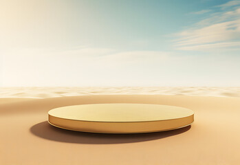 Product Advertising Stand Exhibition Podium On Desert 
 Background