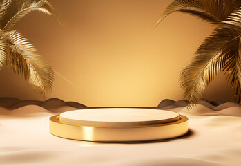 Product Advertising Stand Exhibition Podium On Desert Background