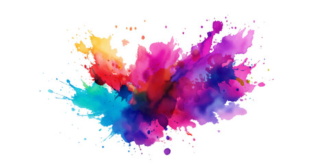 Bright colorful watercolor splash splatter stain brush strokes on white background. Modern vibrant aquarelle spot. Aquarelle explosion on white. Element. Vector watercolor illustration isolated design