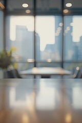 Modern Office Conference Room with City Skyline View: Bright and Professional Workspace.