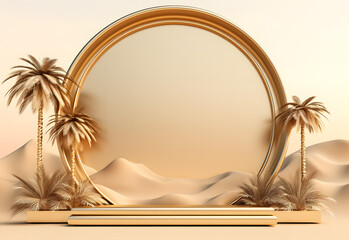 Product Advertising Stand Exhibition Podium On Desert Background