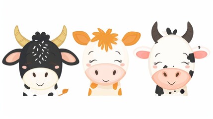 Cow. Flat vector illustration of cute animal. Baby nursery art.