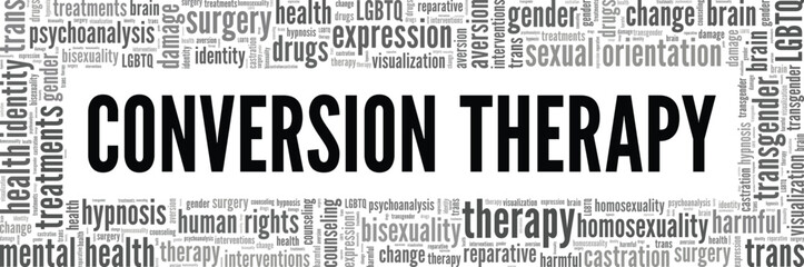 Conversion Therapy word cloud conceptual design isolated on white background.