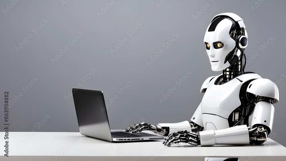 Aufkleber businessman robot using artificial intelligence or machine learning, isolated on a clean background 