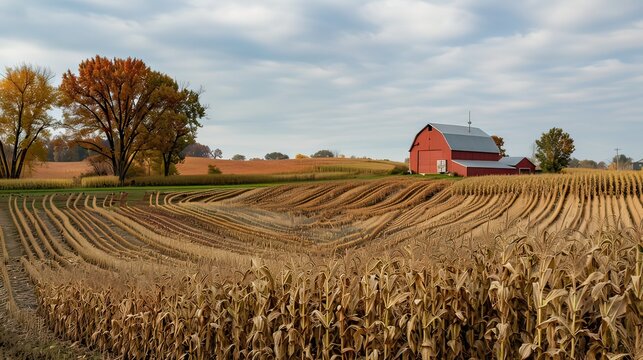 Corn crop and Iowa farm at harvest time yle raw Job 