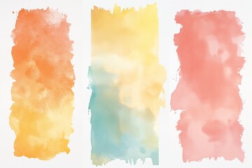 Obraz premium Three different colored watercolor paintings with a yellow and pink background