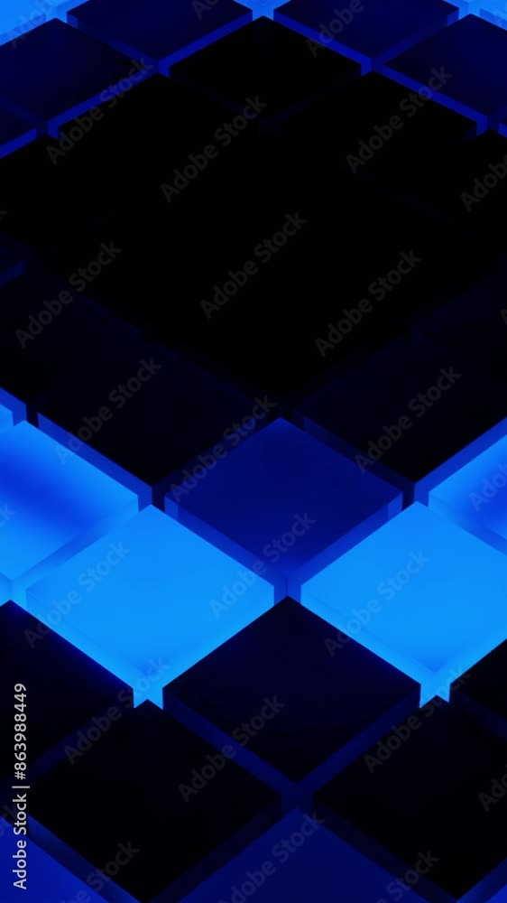 Poster black and blue background with changing patterns. design. cartoon animation with geometric shapes ch
