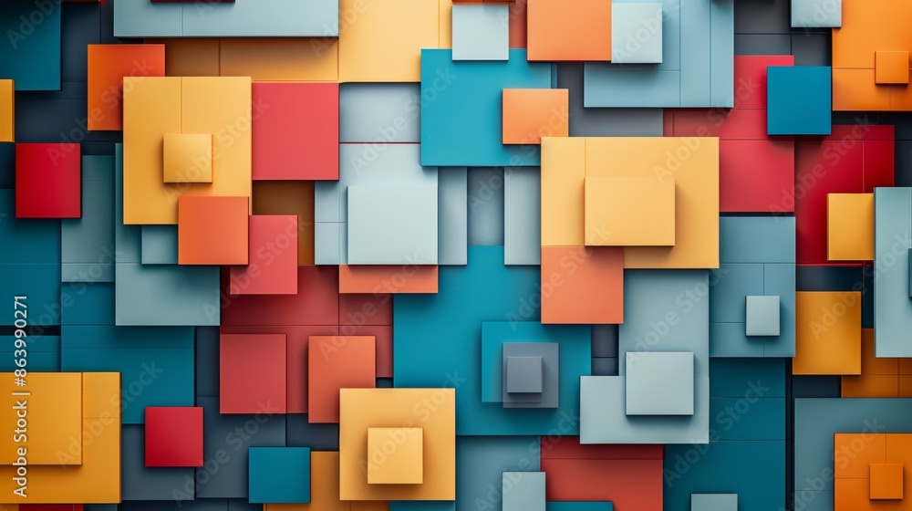 Poster abstract geometric background with colorful squares and rectangles. modern design, 3d effect.