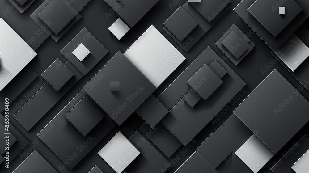 Poster abstract geometric pattern with black and white squares in a 3d perspective