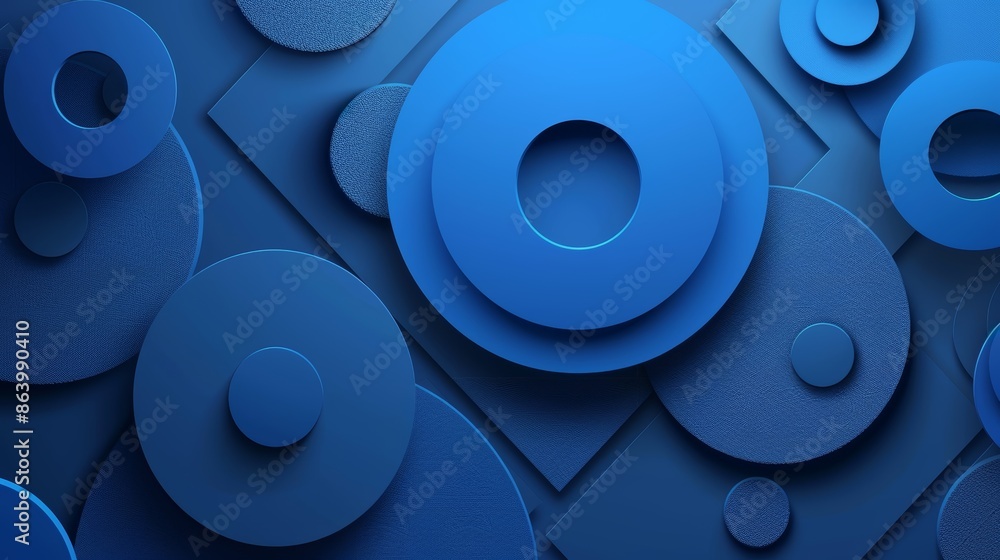 Poster abstract background with overlapping blue circles and squares in a 3d style.
