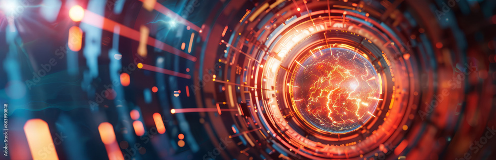 Poster abstract futuristic tunnel with glowing orb - a 3d rendering of a futuristic tunnel with a glowing o