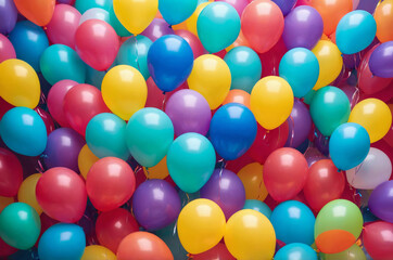 Joyful and vibrant background of colorful balloons showcasing variety of bright colors textures and shapes
