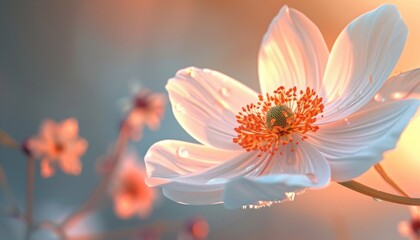 Fototapeta premium Delicate White Flower in Soft Golden Light