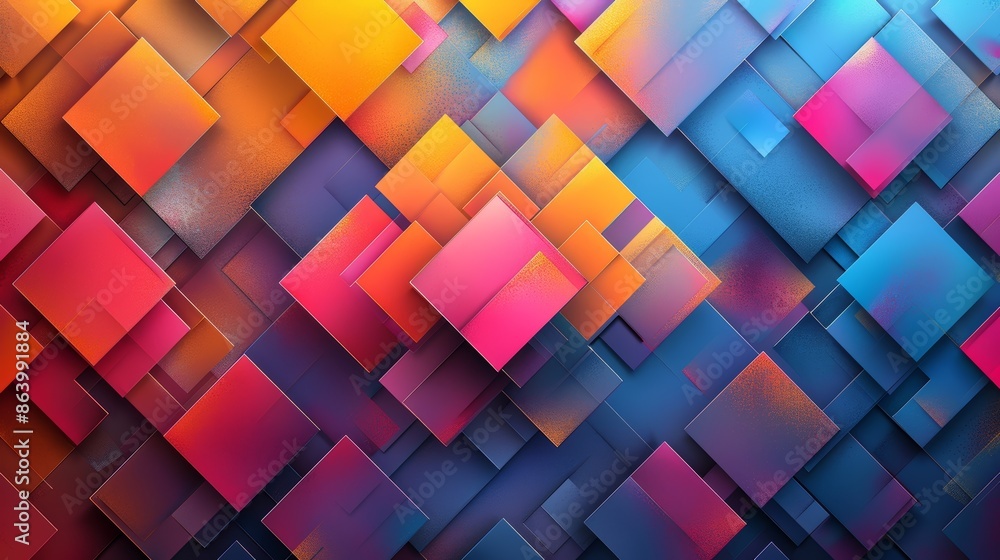 Poster abstract geometric pattern with vibrant colors and overlapping squares.