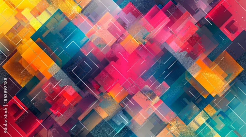 Poster abstract geometric pattern with vibrant colors and overlapping squares. perfect for modern design pr