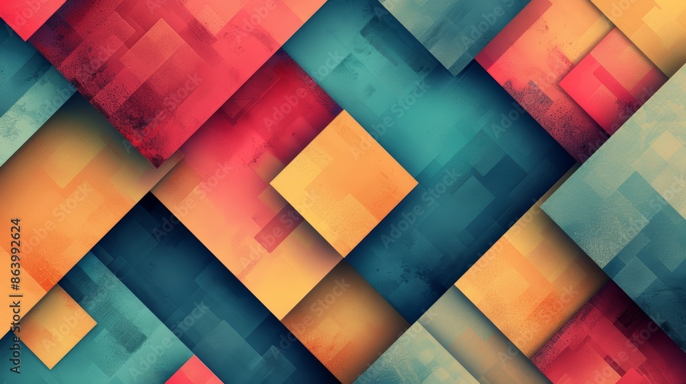 Poster abstract geometric pattern with vibrant colors and overlapping squares.