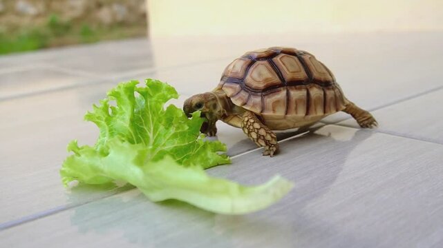 turtle, sulcata, video of a sulcata turtle eating lettuce