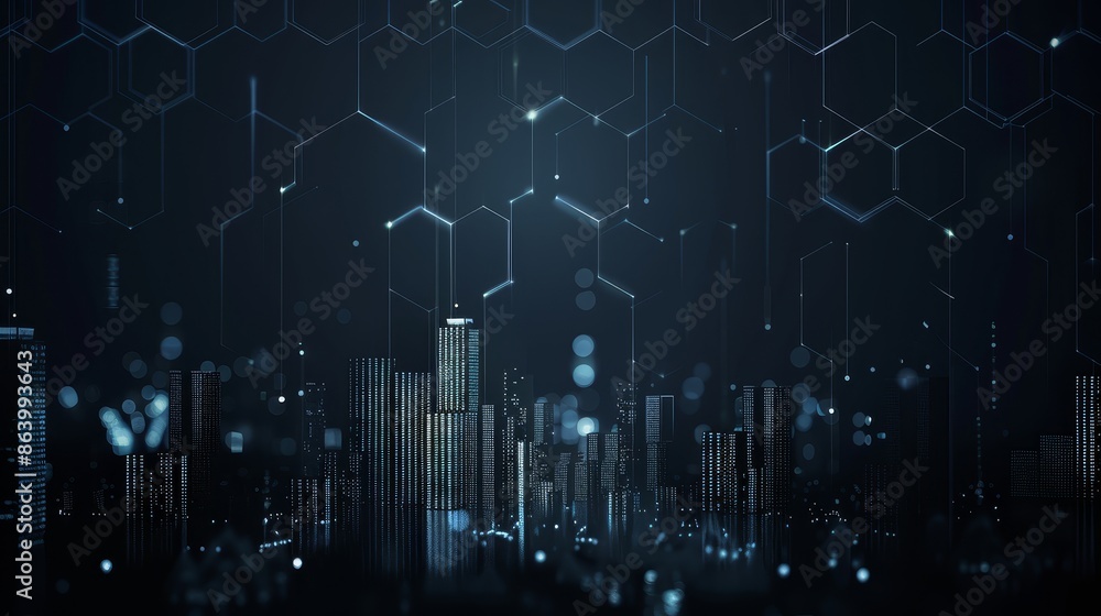 Aufkleber futuristic cityscape with digital network - a digital illustration of a cityscape with glowing lines