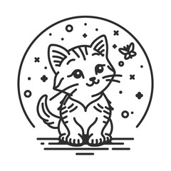 Cat Lineart with butterfly