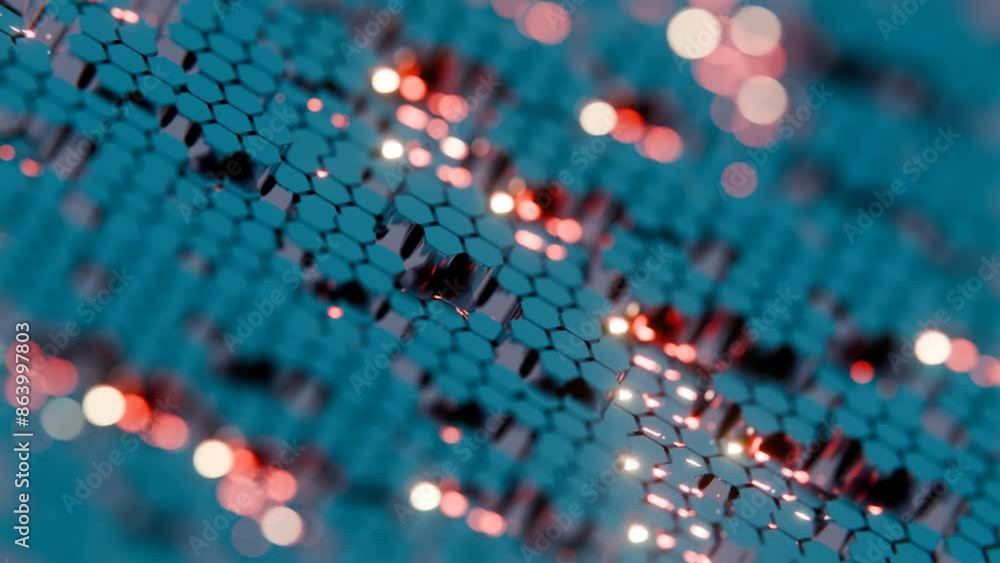 Poster abstract 3d hexagonal grid with glowing highlights
