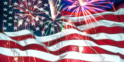 USA Memorial Day, Independence Day. Banner, American Flag, firework