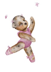 puppy ballet dancer watercolor illustration