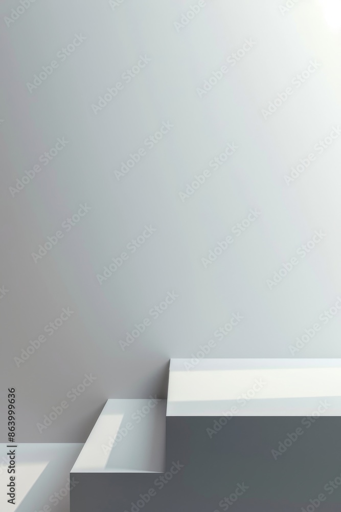Poster a simple background with a sleek, minimalist design featuring two steps in a light grey and white gr