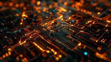 A close-up photo of a glowing digital matrix with neon elements, resembling a futuristic cyberspace environment