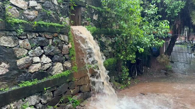 rainy season in south India. Monsoons in Goa and Kerala. Abundant water from the drains