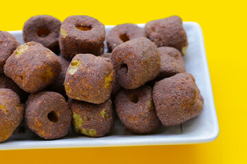 Corn snack chocolate flavor on white background