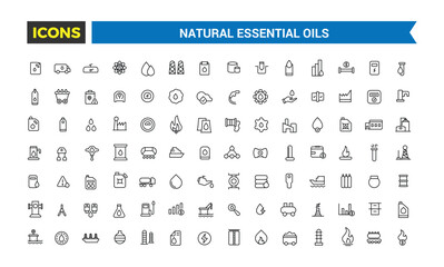 Natural Essential oils icons collection. Outline icons pack. Editable vector icon set and illustration for web and UI.