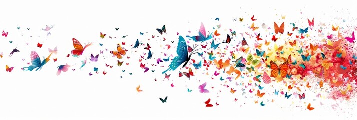 Artistic watercolor painting drawing of many beautiful butterflies