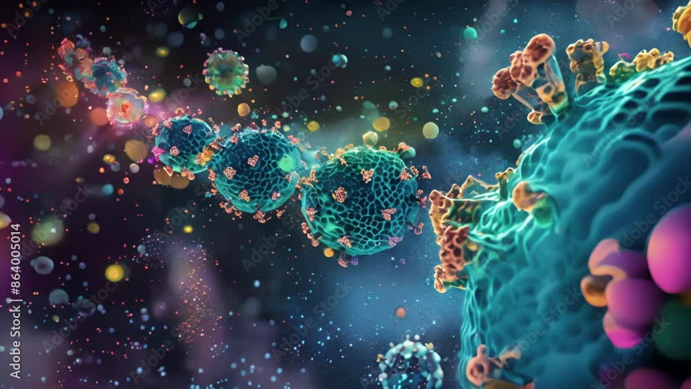 Poster an immunofluorescence animation of tlrs in action binding to viral particles and triggering the acti