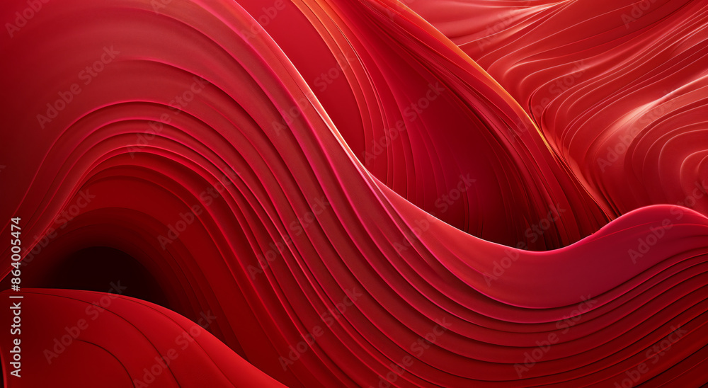 Poster red background, curved lines, abstract style, red color scheme, simple and elegant background design