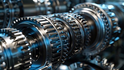 Close-Up of Interlocking Metal Gears, Precision Engineering, Industrial Machinery Mechanics